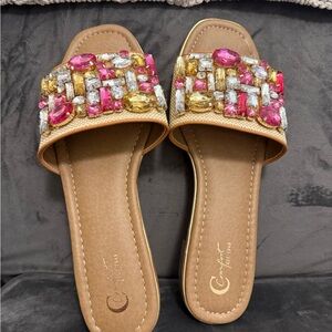 NWOT Cato Women's Embellished Tan Slide Sandals